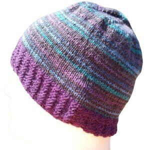 Mens Alpaca Wool Beanie Skully Hand Knit Hat Light Thin Faux Fair Isle Purple